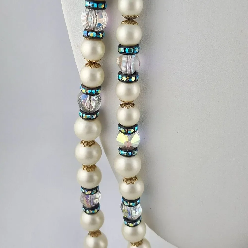 Hobe Vintage Faux Pearl & Crystal Beaded‎ Necklace 30